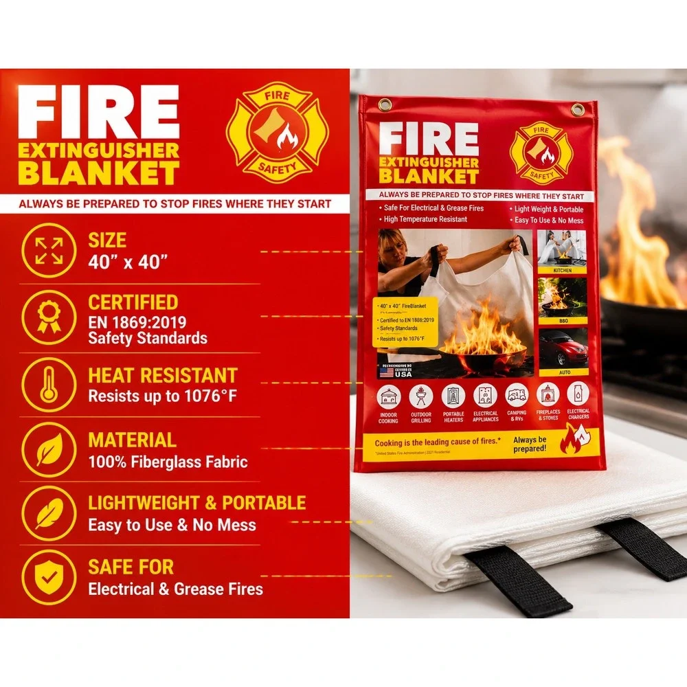 2 Pack Fire Extinguisher Blanket 40x40 Kitchen Grease BBQ RV Home Emergency New!